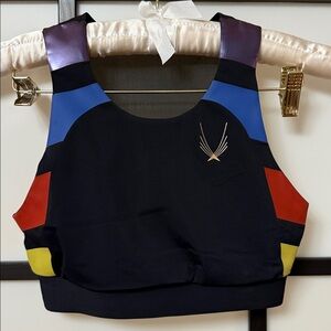 Lucas Hugh Designer Sports Bra | Colorblock & Mesh Back | Black Multi